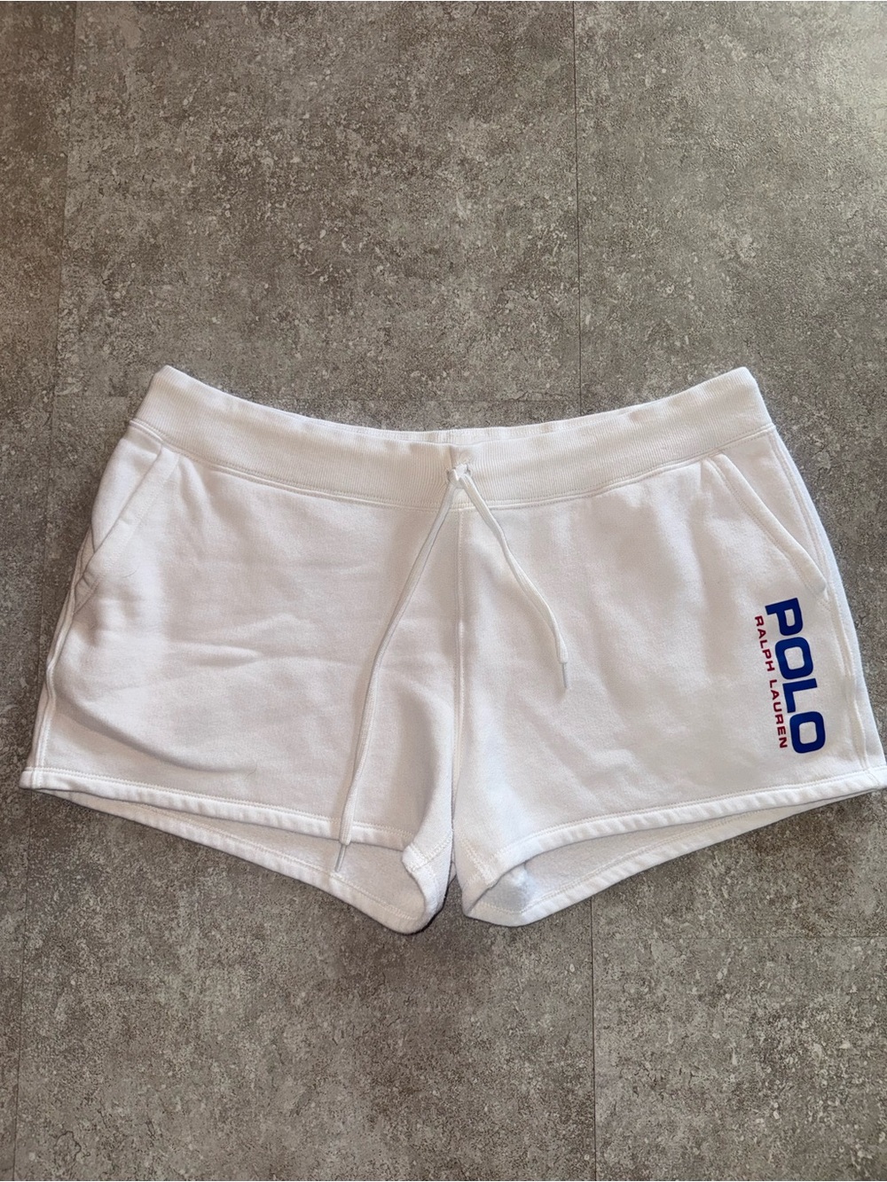 Polo Ralph Lauren Women’s XL White Fleece Sweat Shorts Blue Red Logo